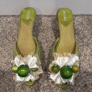 Enigma Green Beaded Wedge Sandals - Size 7